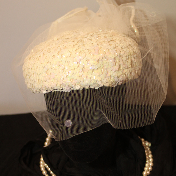 1940s sequin pillbox hat with veil main image 6